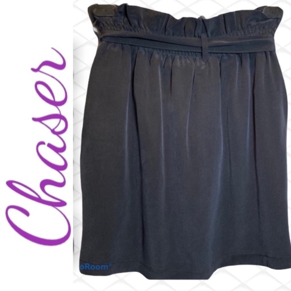 NWT CHASER Black 100% Silk Paper Bag Mini Skirt, Size Small - Picture 4 of 11